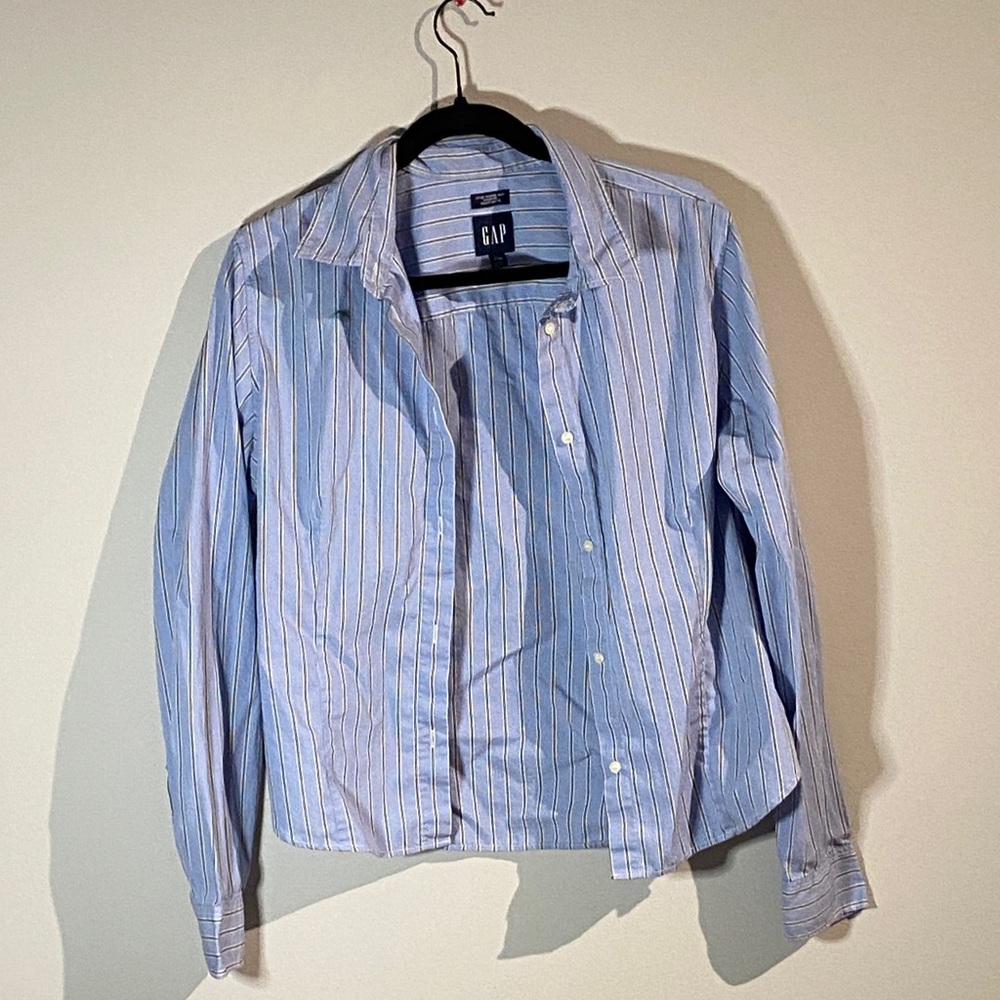 GAP Light Blue and White Striped Shirt Cropped